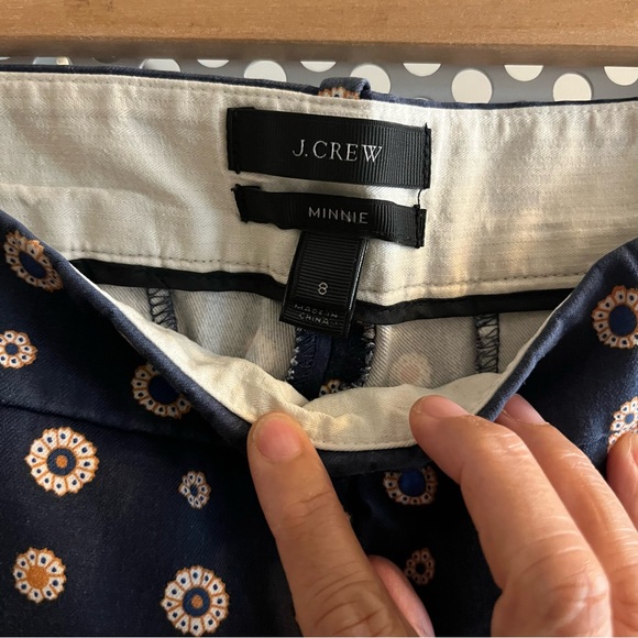 J Crew Minnie Foulard Print Ankle Length Pants Size 8 in Navy Blue and Cream - Picture 6 of 9